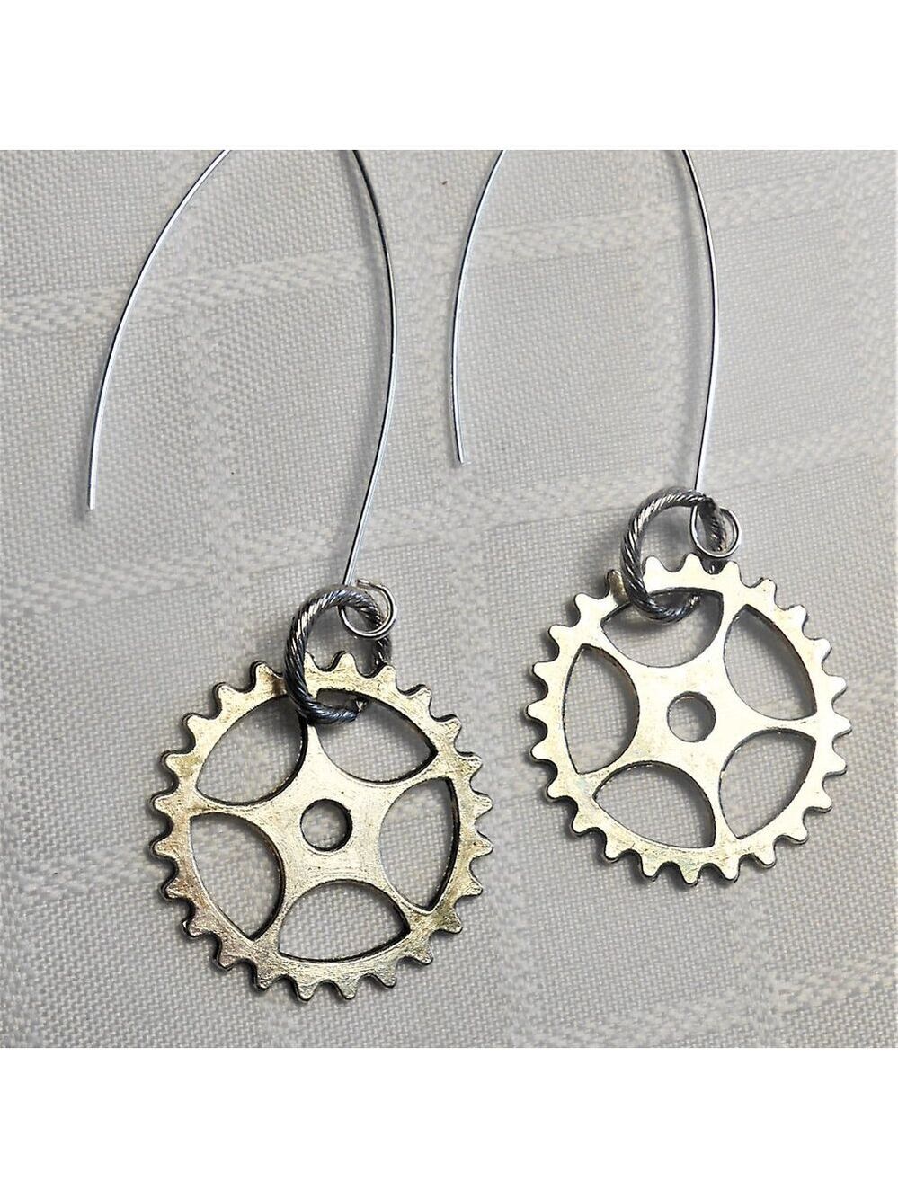 No 391 Handmade earrings with metal gear pieces